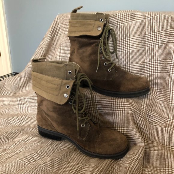 Nine West Vintage Foldover Combat Boot Suede Flat lace-up Women's 10 Distressed - Picture 8 of 10